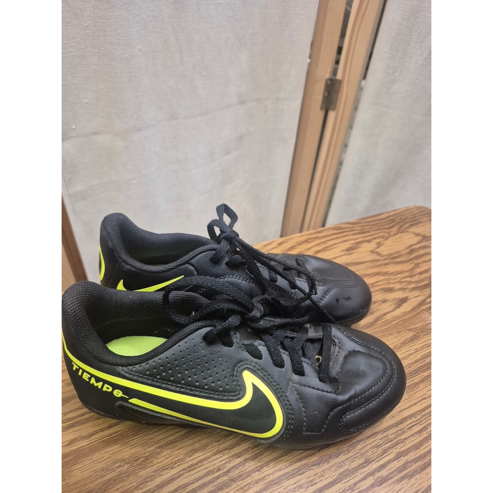 Nike Tiempo Soccer Cleats Black Volt Yellow Youth Athletic Shoes FG Studs